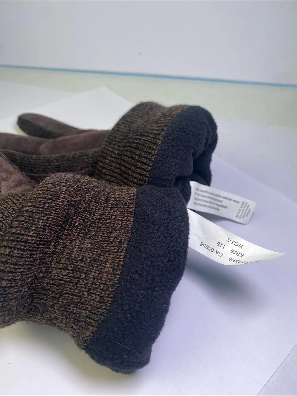 Women’s Leather & Knit Dark Brown Gloves Fleece Lined Size Small-Medium